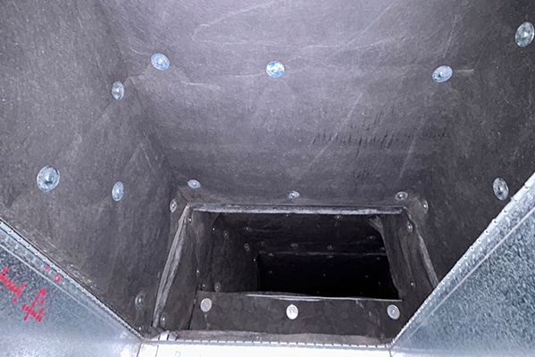 Return duct being cleaned in a Bergen County, New Jersey home by J R Air Duct Cleaning